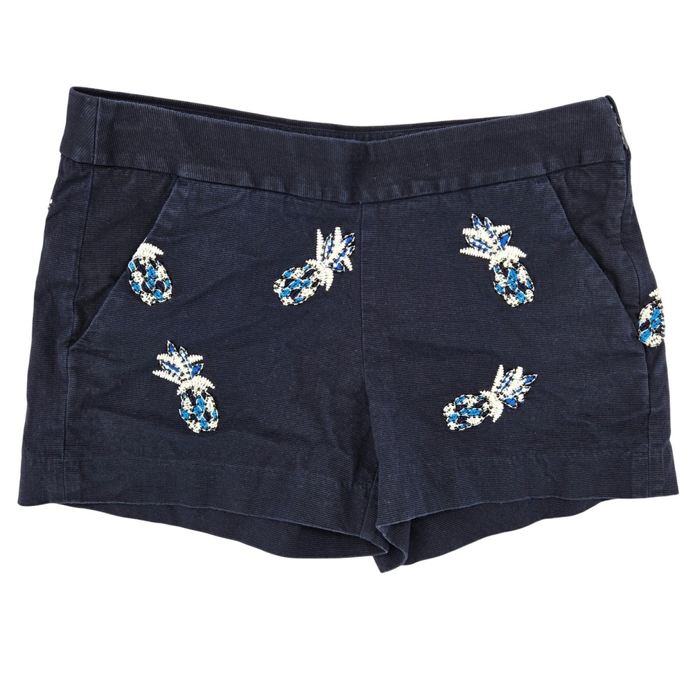 Loft 00 Navy Blue Beaded Pineapple Embroidered Shorts‎ Womens Preppy